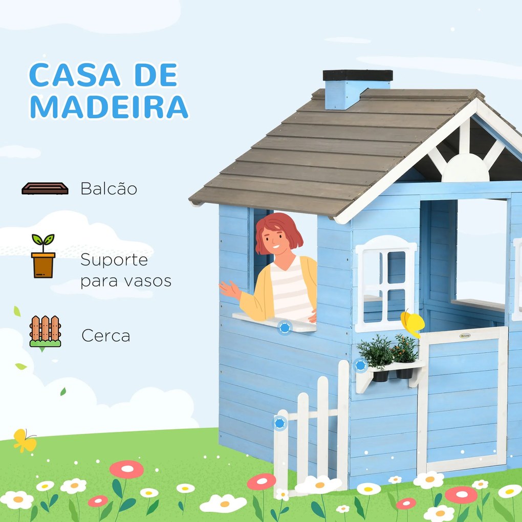 Outsunny Casa de Madeira para Crianças Casa de Madeira Infantil Exteri