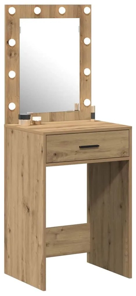Mesa de Maquilhagem com Luzes LED Carvalho Artesanal 50x41x135 cm