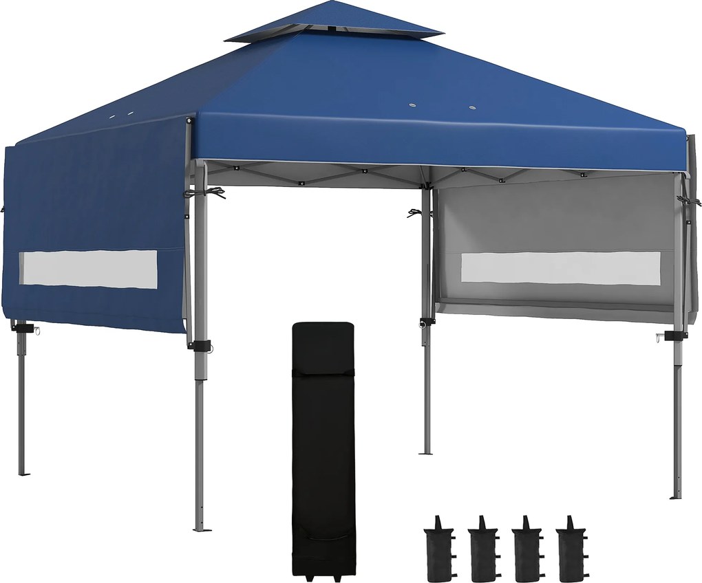 Tenda pop-up dobrável para jardim, 5 x 3 m, em tecido Oxford com 2 paredes ajustáveis, incluindo saco de transporte com Rodas azul