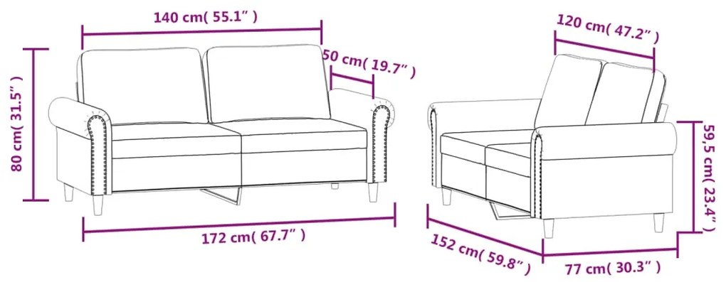 2 pcs conjunto de sofás com almofadões veludo cor creme