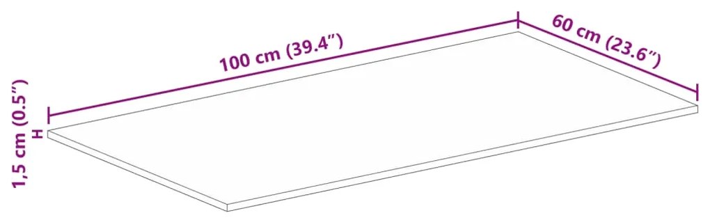 Tampo de mesa retangular 100x60x1,5 cm mangueira áspera maciça
