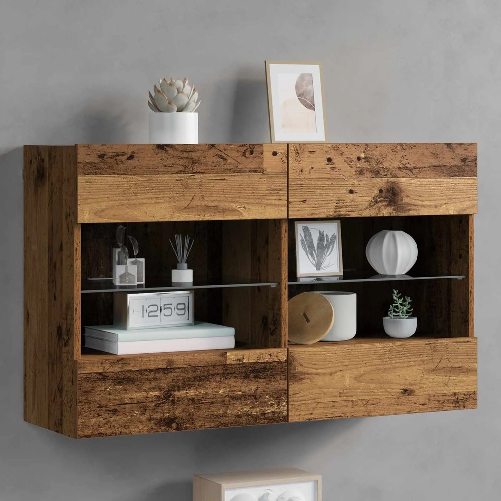 vidaXL Armário de TV de Parede Madeira Antiga 98,5 x 30 x 60,5 cm