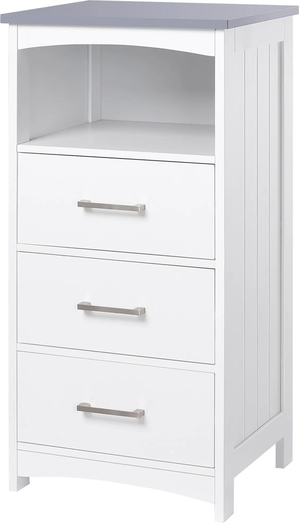 Móvel de casa de banho com pés 40 x 33 x 80 cm, móvel de arrumação com 3 gavetas e 1 compartimento aberto, branco