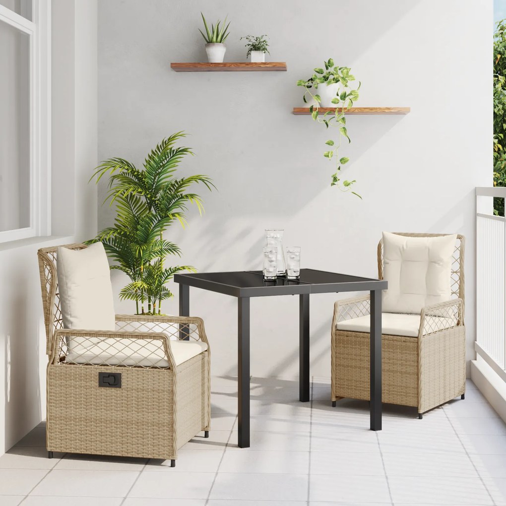 vidaXL Conjunto de Jantar de Jardim de 3 Peças Bege Vime Polilíder