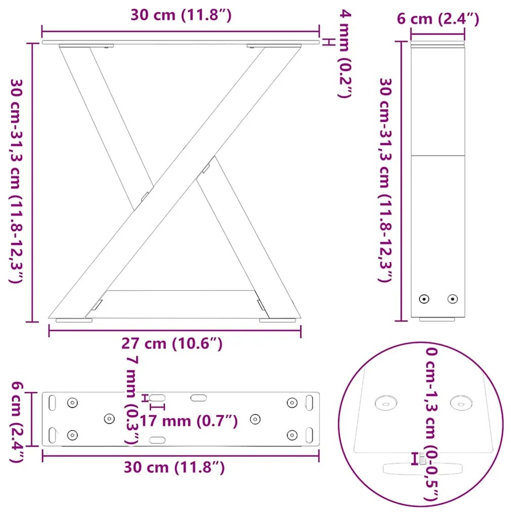 Pés para mesa de centro 2 peças antracite 30x(30-31,3) cm aço