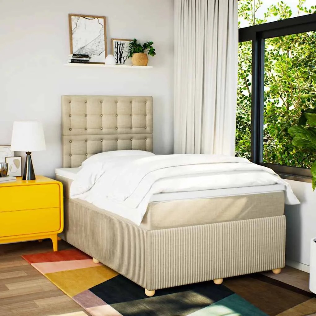 Cama boxspring com colchão 120x190 cm tecido cor creme