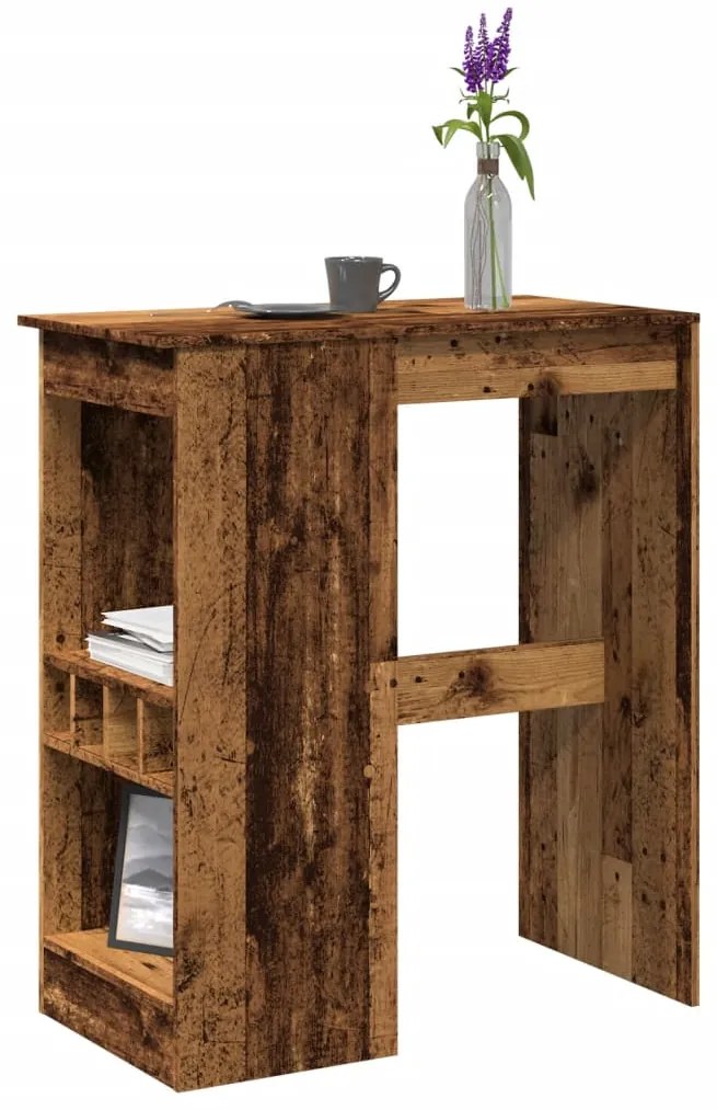 vidaXL Mesa de bar com prateleiras derivados de madeira madeira velha