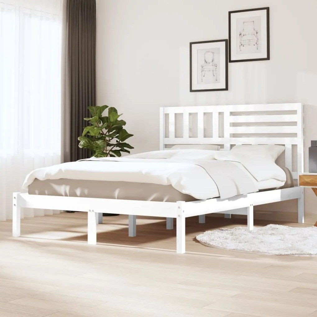 Estrutura de cama 160x200 cm madeira de pinho maciça branco