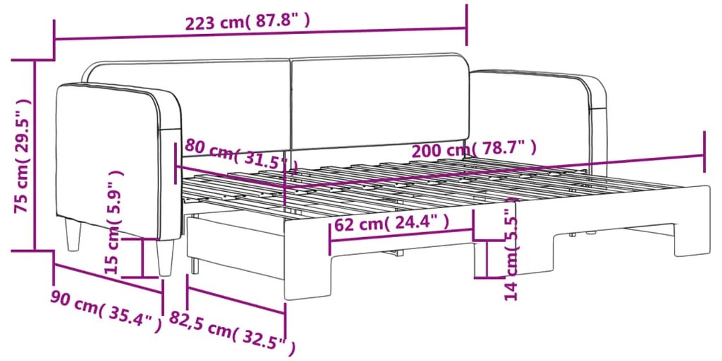 Sofá-cama com gavetão 80x200 cm tecido cinzento-claro