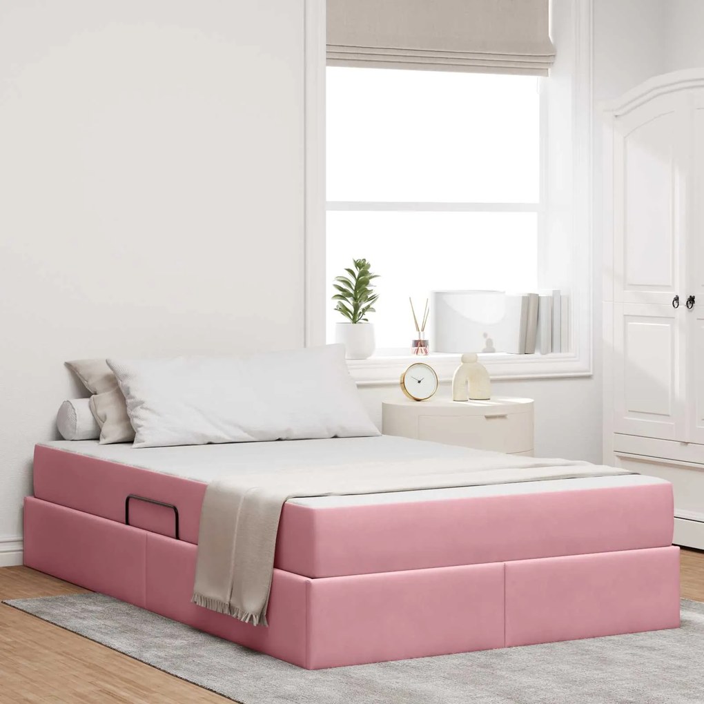 vidaXL Cama com arrumação e colchão Rosa 120 x 190 cm Veludo