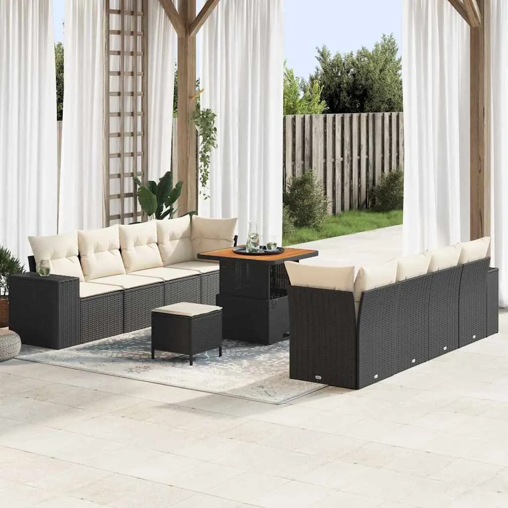 vidaXL Conjunto de Sofá de Jardim 11 pcs Preto vime PE