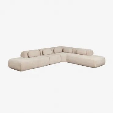 Sofá Modular De Canto Em L De 4 Peças Com Duplo Divã Em Chenille Embalado A Vácuo Mérida Chenille Grossa Bege Tapioca - Sklum