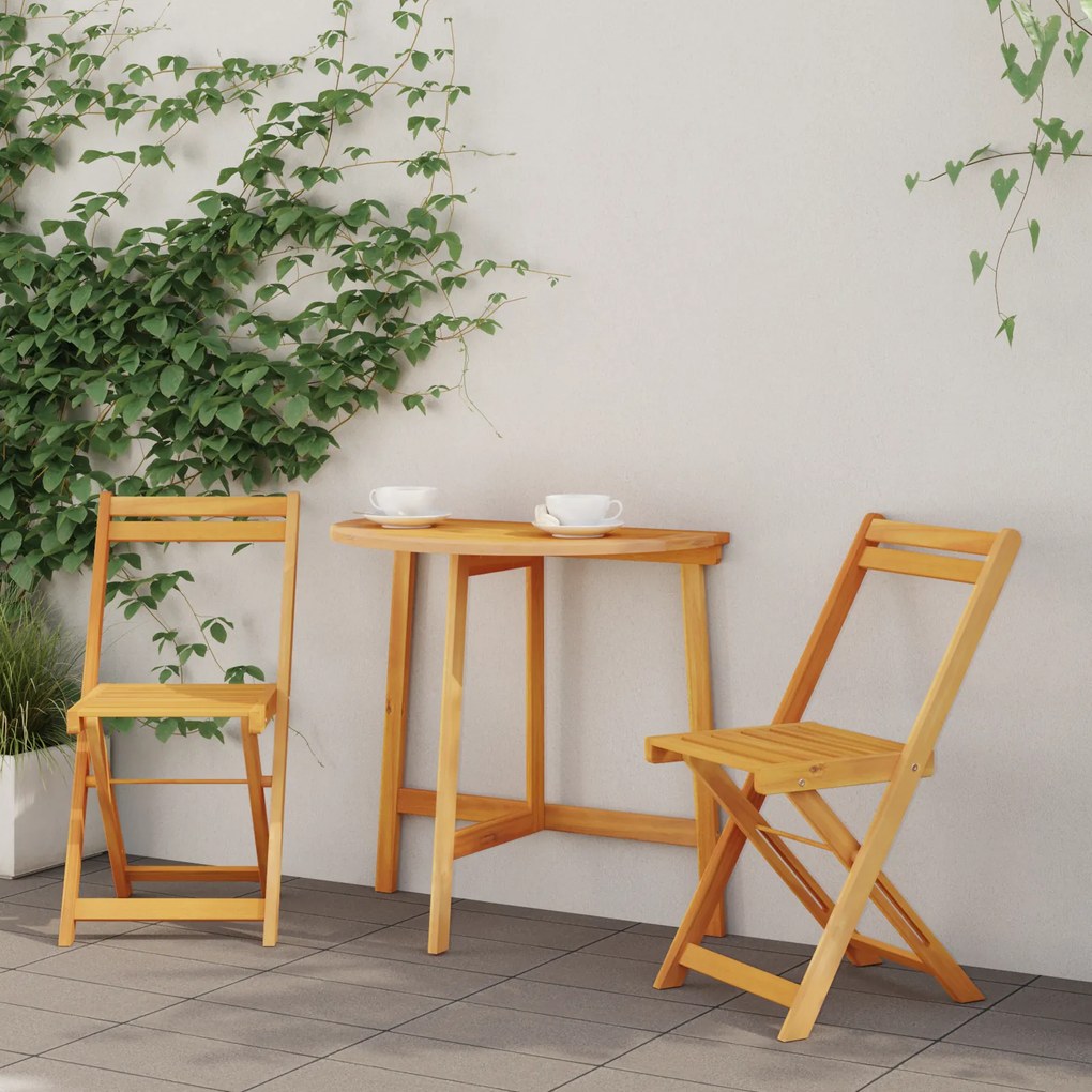 vidaXL Conjunto de Bistro Dobrável de 3 Peças em Madeira Maciça de Acácia