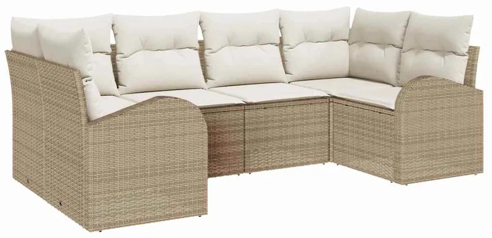 Conjunto de Sofá de Jardim com 6 Peças e Almofadas Beje em Rattan Sint