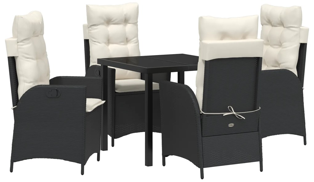 vidaXL Conjunto de Jantar de Jardim com Almofadas Preto de Ratan Poliéster