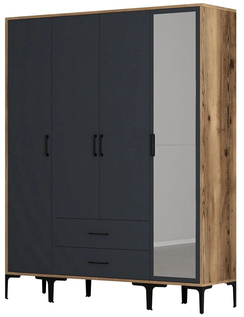 Roupeiro Kumsal STR – Nogueira e Antracite – 160 cm x 47,5 cm x 201,4
