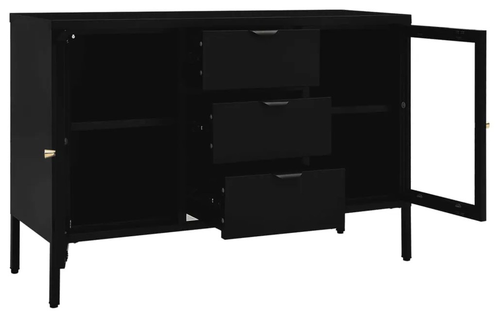 Aparador Lita em Aço e Vidro Temperado de 105 cm - Preto - Design Mode