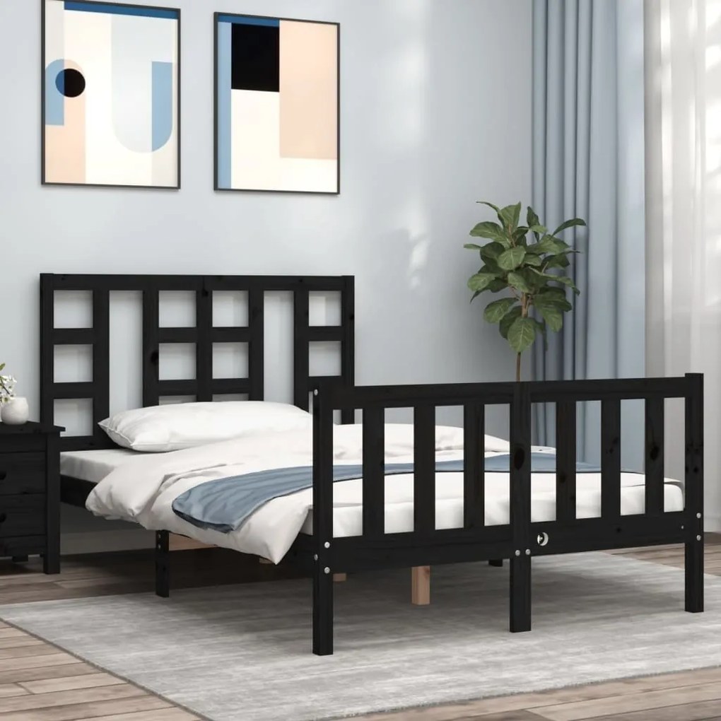vidaXL Estrutura de cama com cabeceira 120x200cm madeira maciçao preto