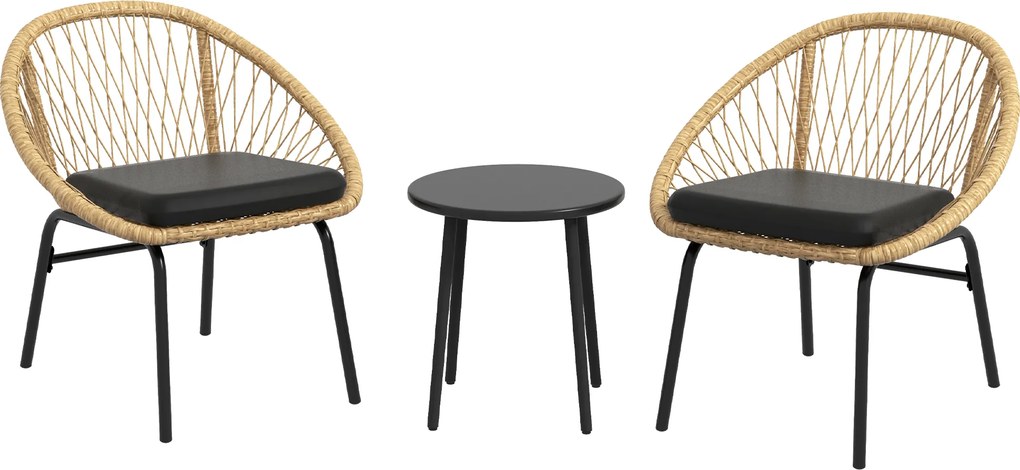 Outsunny Conjunto de terraço em rattan, Conjunto de móveis de jardim, 2 poltronas & mesa, Amarelo | Aosom Portugal