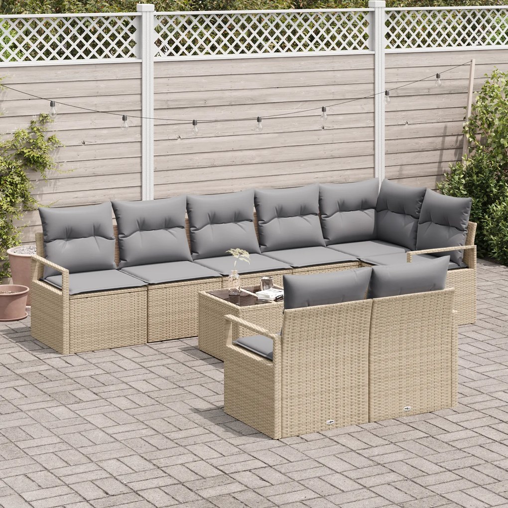 Conjunto de Sofá de Jardim vidaXL com 9 Peças e Almofadas em Rattan Pr