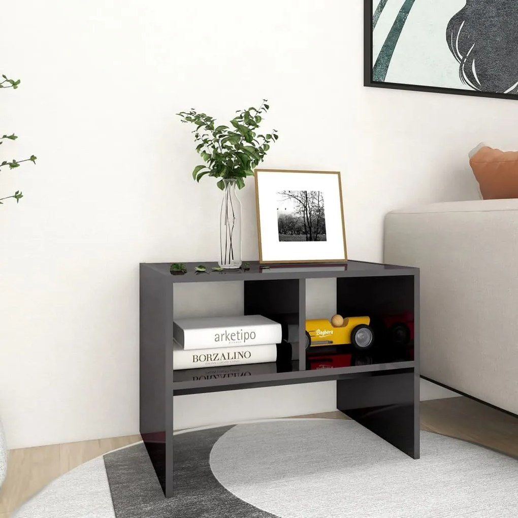 vidaXL Mesa de apoio 60x40x45 cm derivados madeira cinzento brilhante