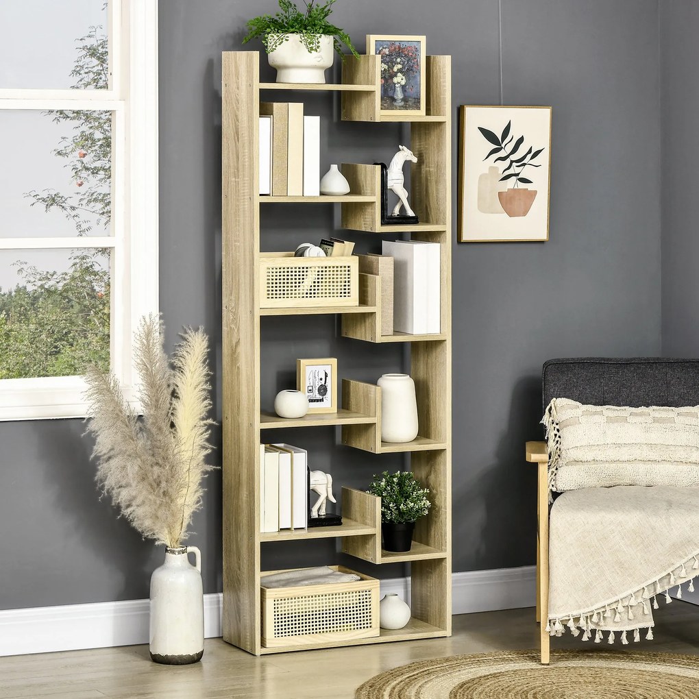 Estante para Livros de 6 Níveis Estante de Madeira com 11 Compartimentos Abertos para Sala de Estar Escritório Estúdio Anti-Tombamento Carga Máxima 10