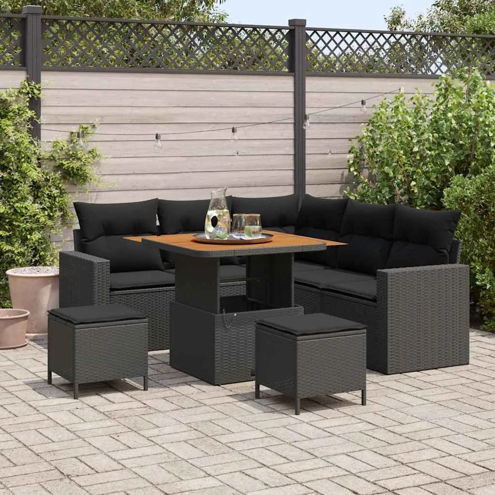 vidaXL Conjunto de sofá de jardim de 8 peças com almofadas da em rattan sintético preto