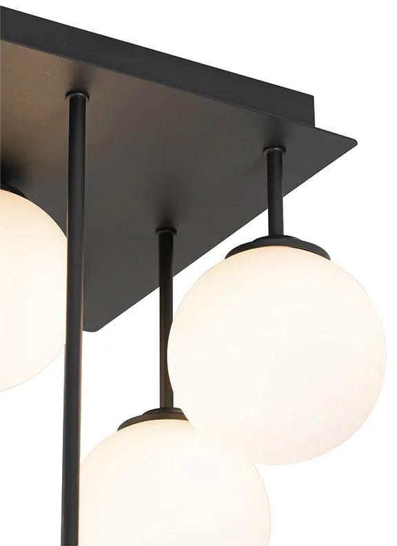 Moderno candeeiro de tecto preto com vidro opalino 9 luzes - Atenas Moderno