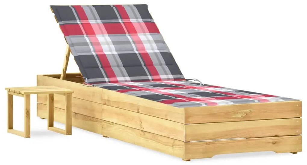 vidaXL Espreguiçadeira de jardim com mesa e almofadão pinho impregnado