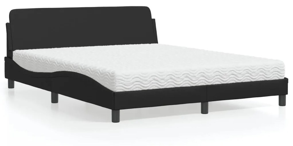 Cama com colchão 160x200 cm couro artificial preto