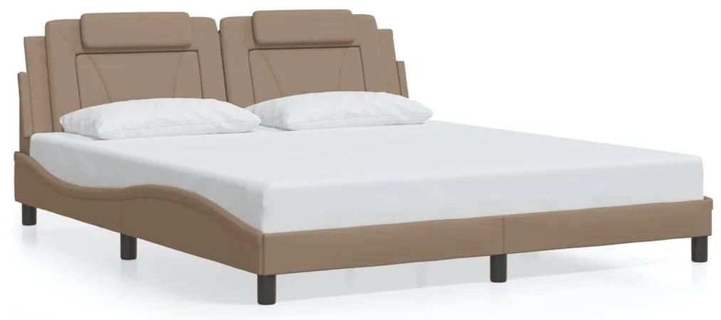 Estrutura cama c/ luzes LED 180x200 cm couro artif. cappuccino