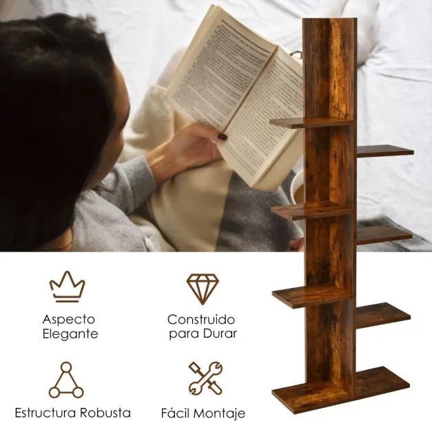 Estante de 8 prateleiras para livros e plantas para sala de estar, escritório, quarto, castanho