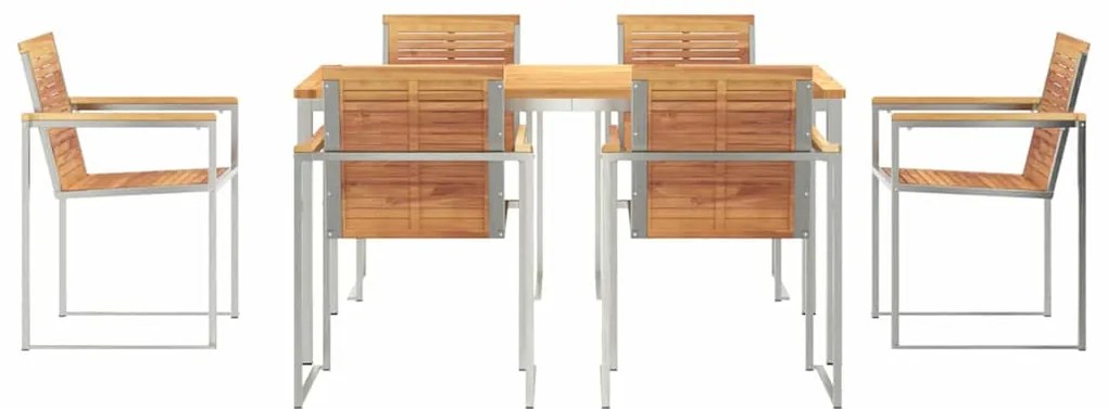 Conjunto de Jantar de Jardim com 7 Peças: Mesa de Madeira Sólida de Te