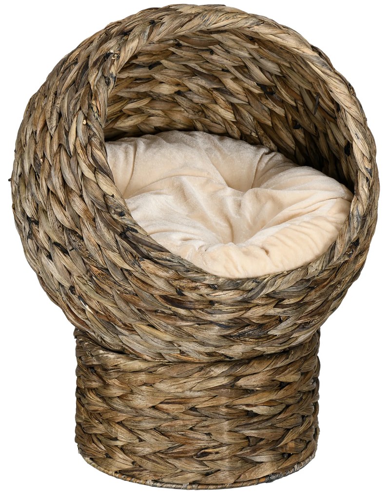 PawHut Cama para Gatos Caverna para Gatos Desmontável com Almofada Amovível 42x33x52 cm Marrom Escuro e Bege