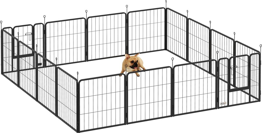 Parque para cães, parque para animais, 16 painéis, vedação portátil dobrável, segura, preta
