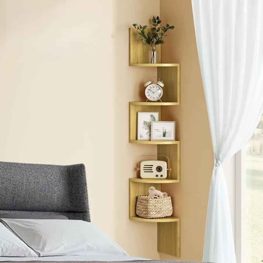 Estante de canto suspensa com 5 prateleiras 20 x 20 x 126 cm cor natural