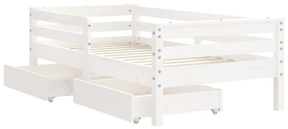 Estrutura cama infantil c/ gavetas 70x140cm pinho maciço branco