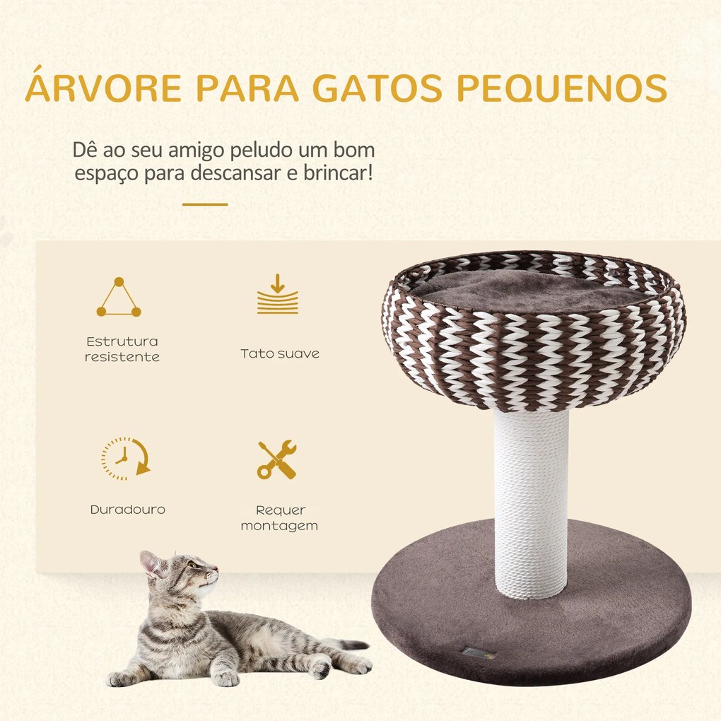 Arranhador para Gatos Pequeno Altura 52cm Torre de Escalar para Gatos com Cama Redonda Almofada de Pelúcia Suave e Poste Arranhador 50x50x52cm Café e