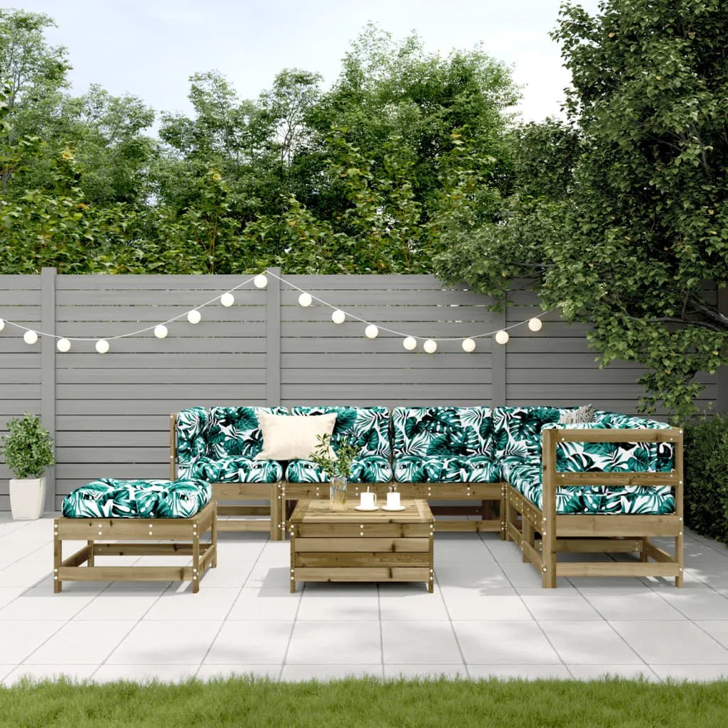 8 pcs conjunto lounge de jardim c/ almofadões pinho impregnado