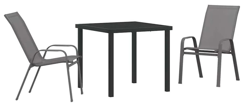 Conjunto de Jantar de Jardim 3 Peças Cinza em Textileno e Aço