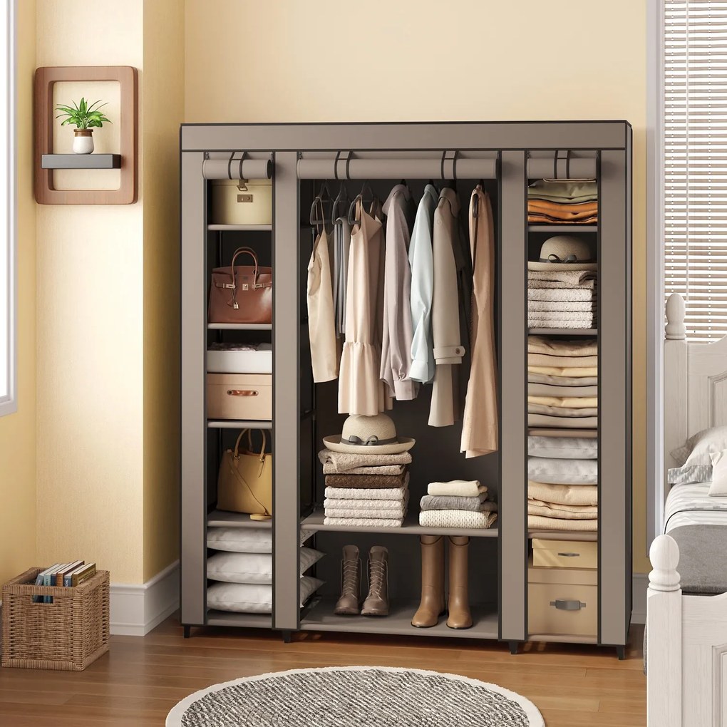 Guarda Roupa de tecido, com capa de lã, com varão para roupa 45 x 150 x 175 cm Taupe