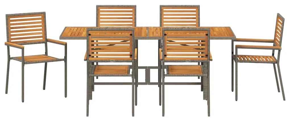 Conjunto de Jantar para Jardim vidaXL 7 Peças Cinza de Polirattan e Ac