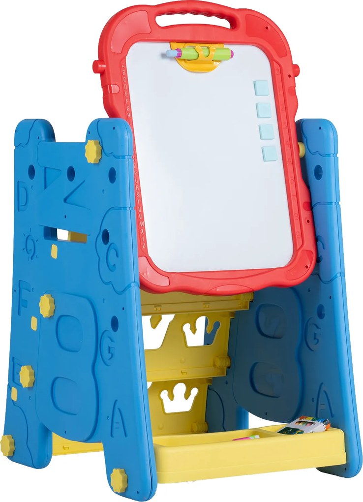 Cavalete Infantil de Desenho 3 em 1, 43 x 38,5 x 55,5 cm, Quadro de Dupla Face, Azul