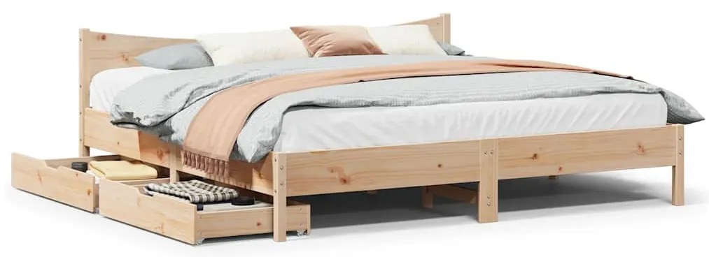 Estrutura de cama c/ gavetas 200x200 cm madeira de pinho maciça