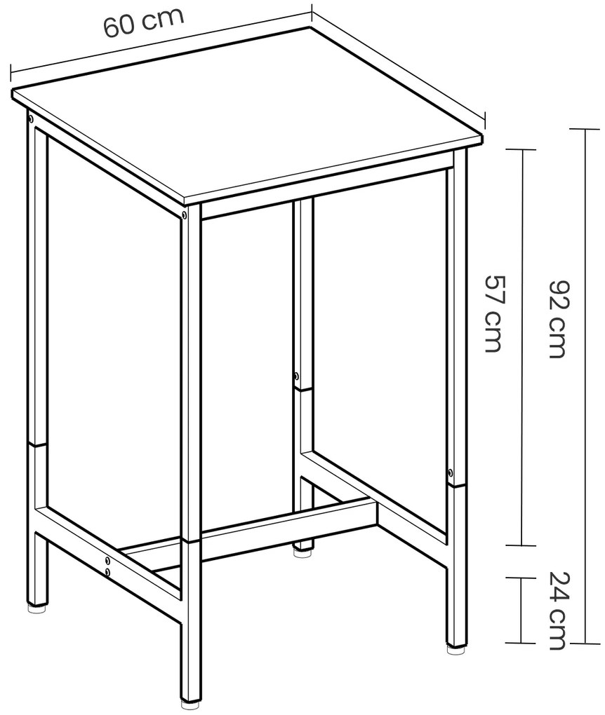 Mesa de bar, mesa de cozinha, mesa alta 60 x 60 x 92 cm castanho-preto