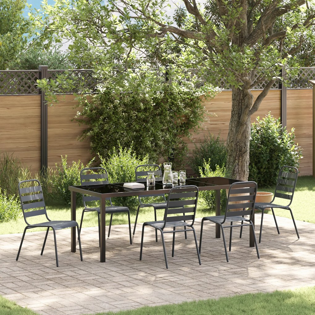 vidaXL Conjunto de Jantar Jardim 7 Peças Aço Cinza Escuro