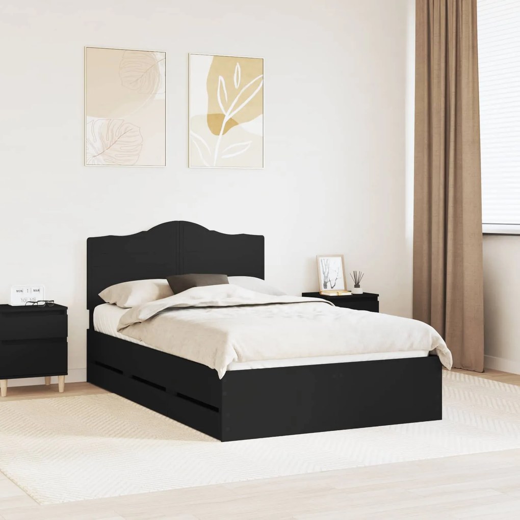 vidaXL Estrutura da Cama Preto 120 x 190 cm Madeira de Engenharia
