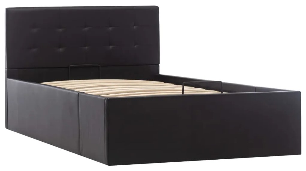 Cama hidráulica c/ arrumação 100x200cm couro artificial preto