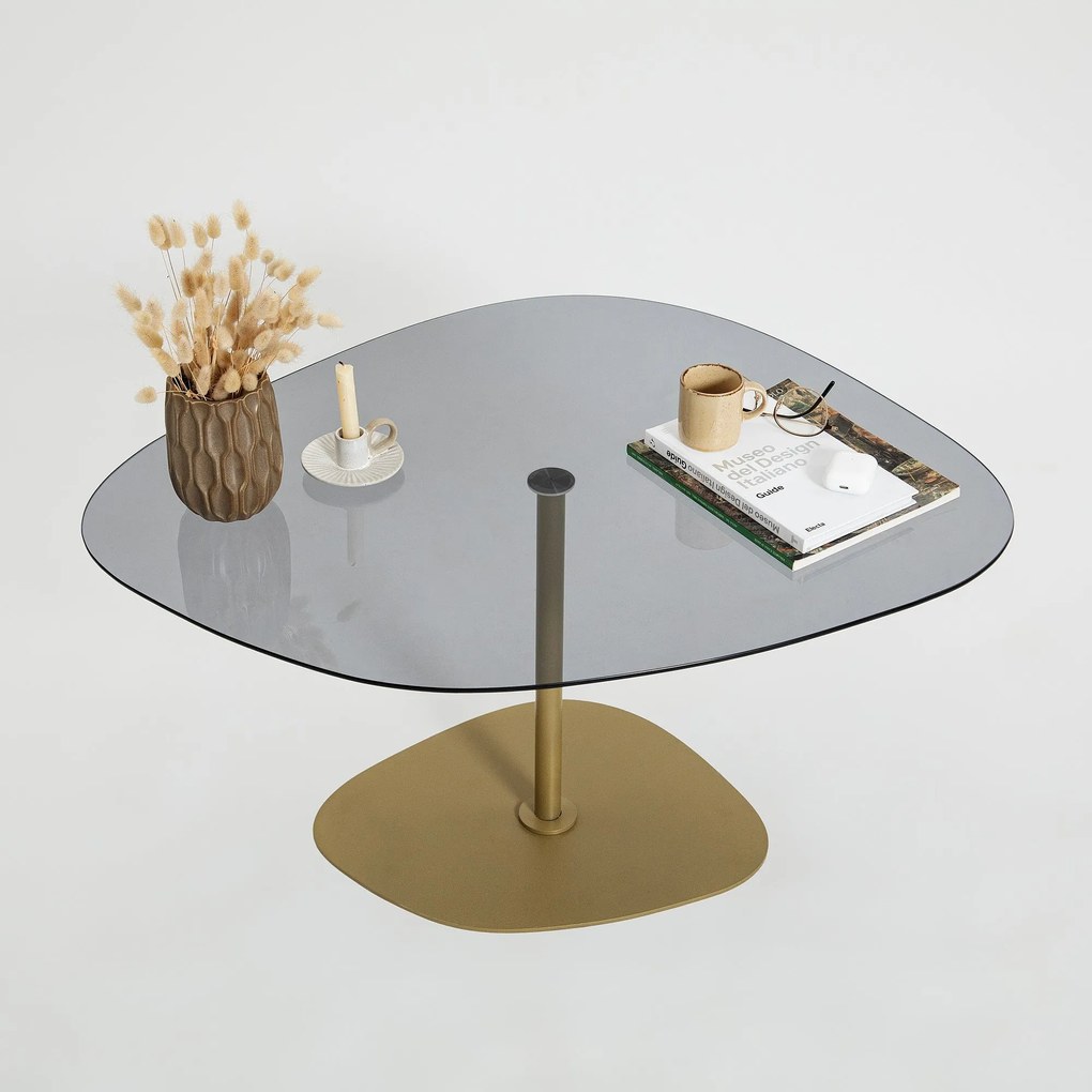 Mesa de Café Soho - Cinza Escuro e Dourado - 85cm x 40cm x 67cm