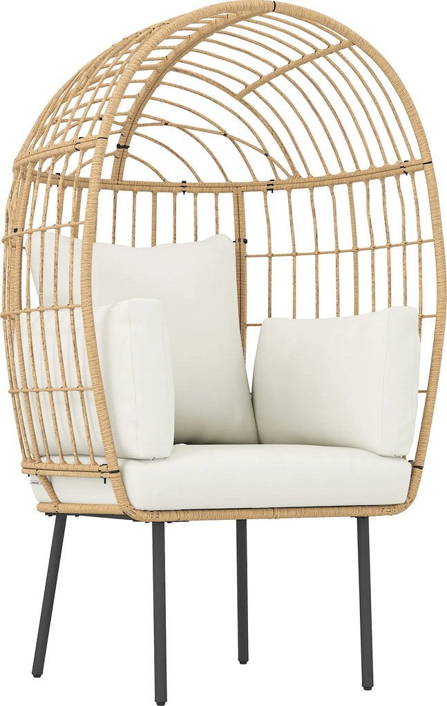 Outsunny Poltrona de Vime em Forma de Ovo com Almofada Removível, Estofada, Poltrona para Exterior em Vime 95 x 80 x 155 cm Bege | Aosom Portugal